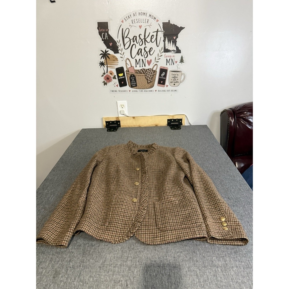 Talbots Women's Sz 10 Brown Houndstooth Wool Blend Jacket Button Front Lined